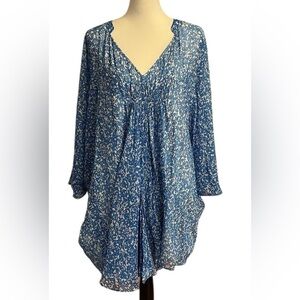 DIANE VON FURSTENBERG Fleurette 100% Silk Chiffon Dress in Fleck Blue Size 0 GUC